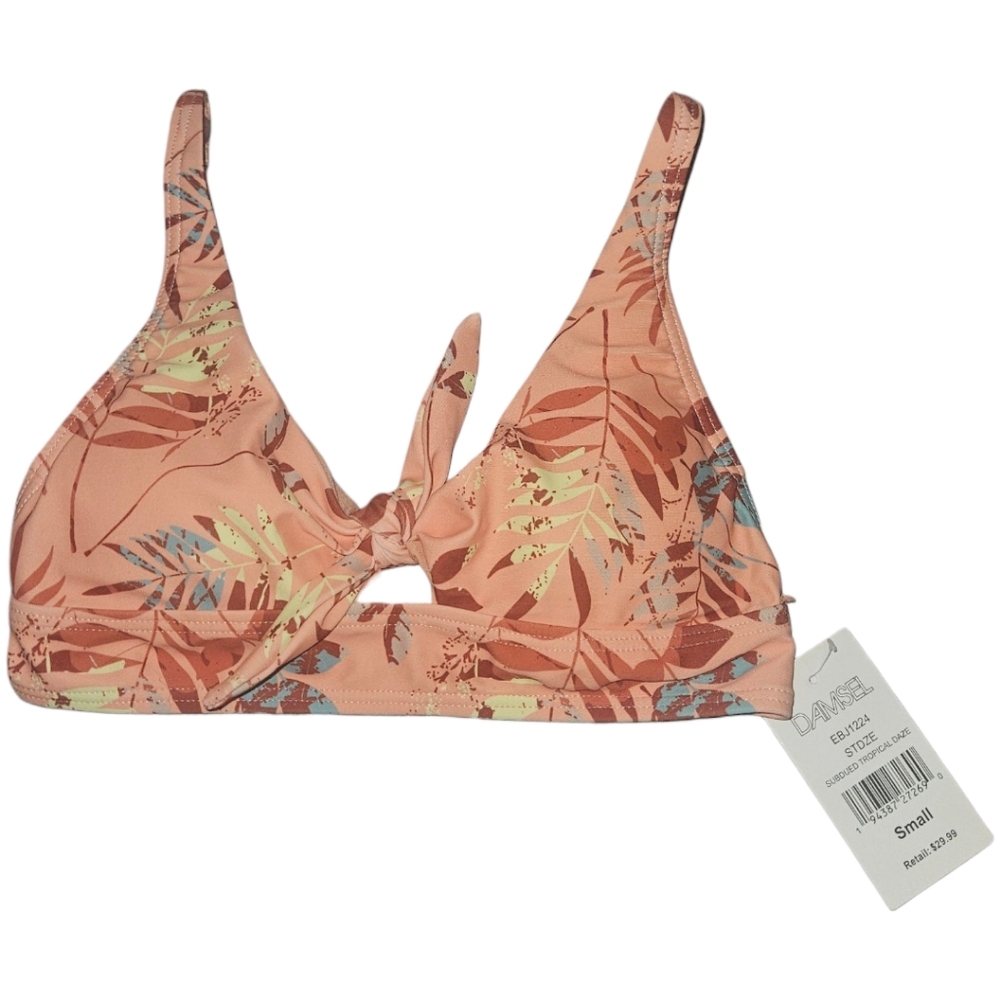 NWT Damsel Tie Subdued Tropical Daze Leaf Printed Adjustable Strap Bikini Top